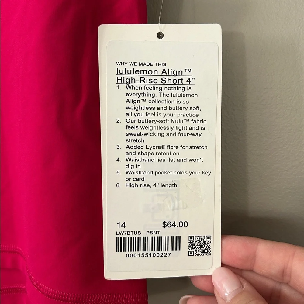 NWT Lululemon Align High-Rise Short 4” Size‎ 4 Passionate (PSNT)